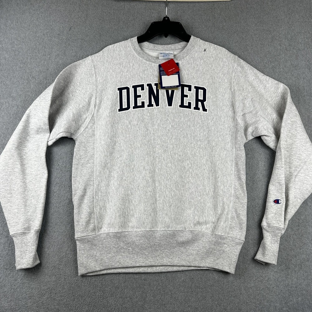 Champion Denver Sweatshirt Mens Small Gray Reverse Weave Pullover Crewneck NCAA